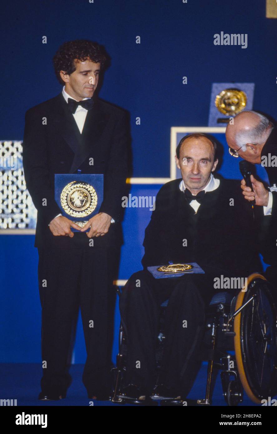Frank Williams with Alain Prost at the Prize Giving Ceremony at the end of the 1993 FIA Formula 1 Championship - Photo: Dppi/DPPI/LiveMedia Stock Photo