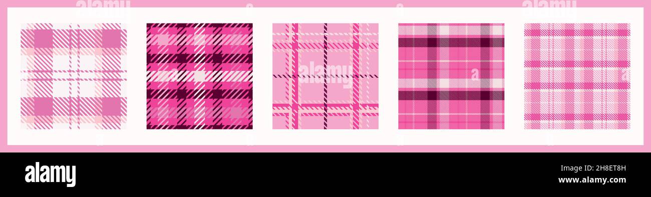 Girly pink seamless plaid vector pattern collection. Gingham bright ...