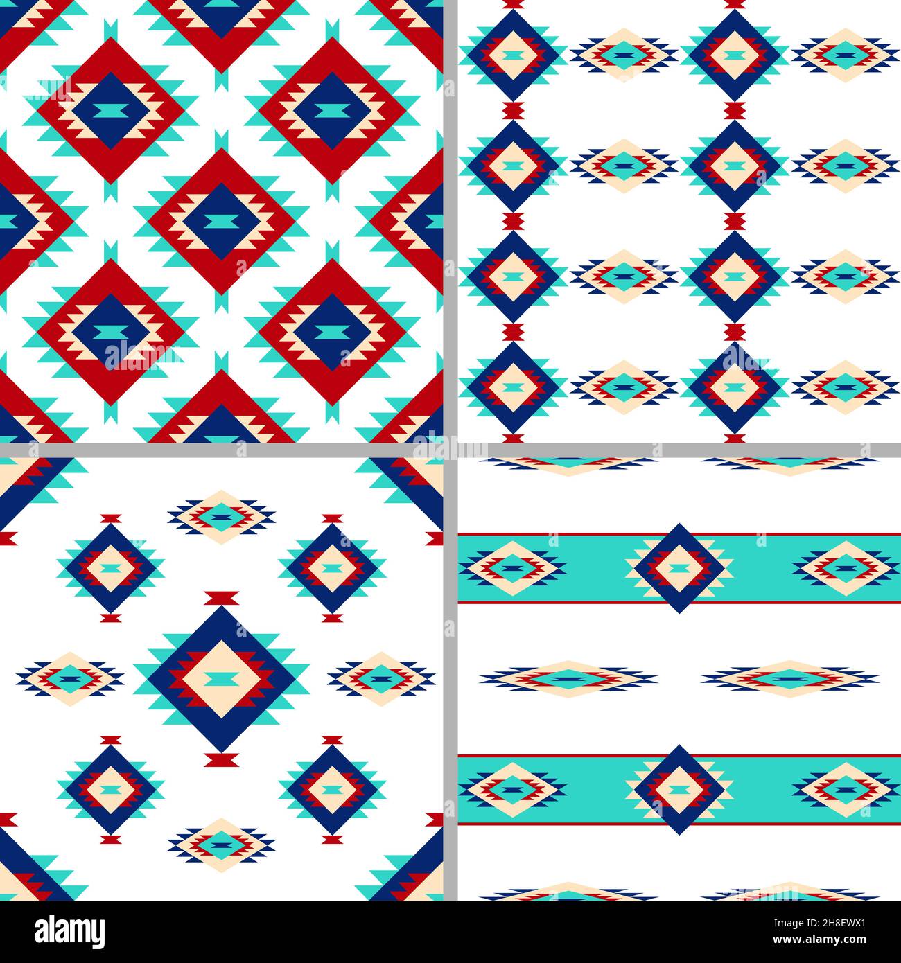 Vector illustration collection of Santa Fe style geometric seamless pattern Stock Vector