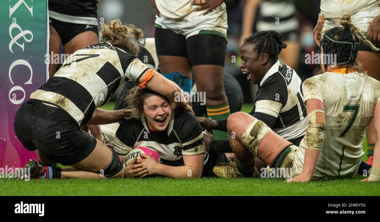 Barbarians’ Ciara Griffin scores during the Women's International Rugby