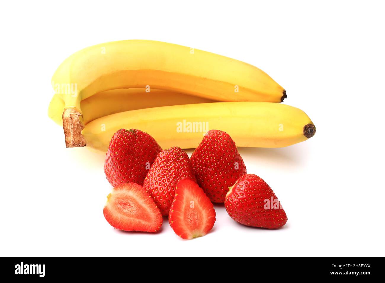 banana and strawberry isolated on white background Stock Photo
