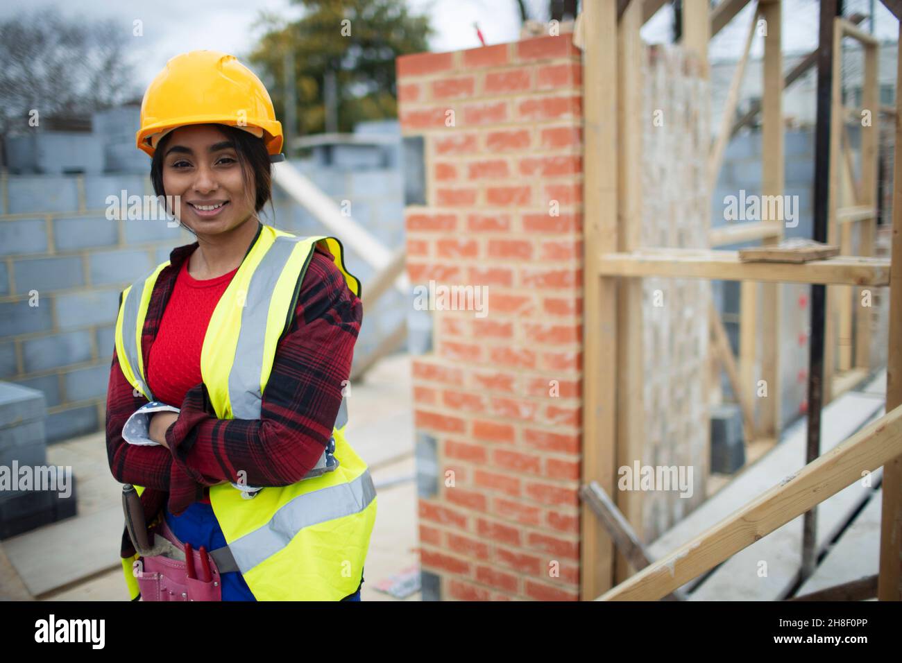 Portrait confident female construction site at construction site Stock Photo