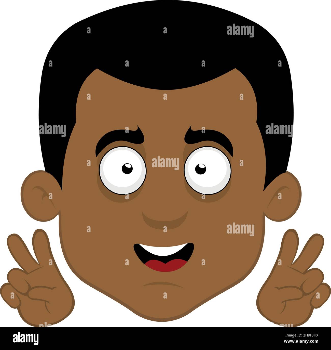 Vector illustration of the face of a cartoon African man making a gesture of love and peace or v victory with his hands Stock Vector