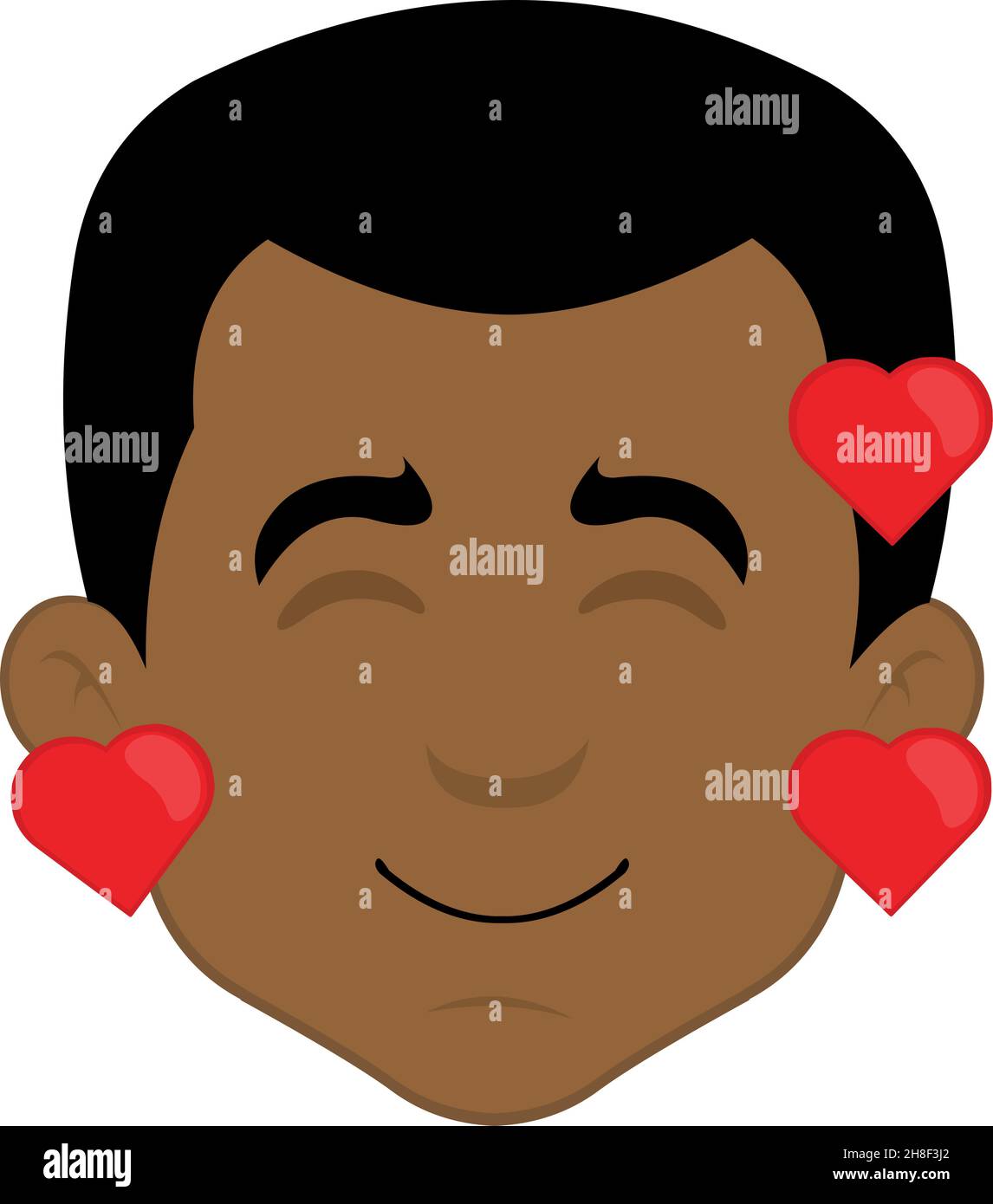 Vector illustration of a cartoon man's face surrounded by hearts Stock Vector