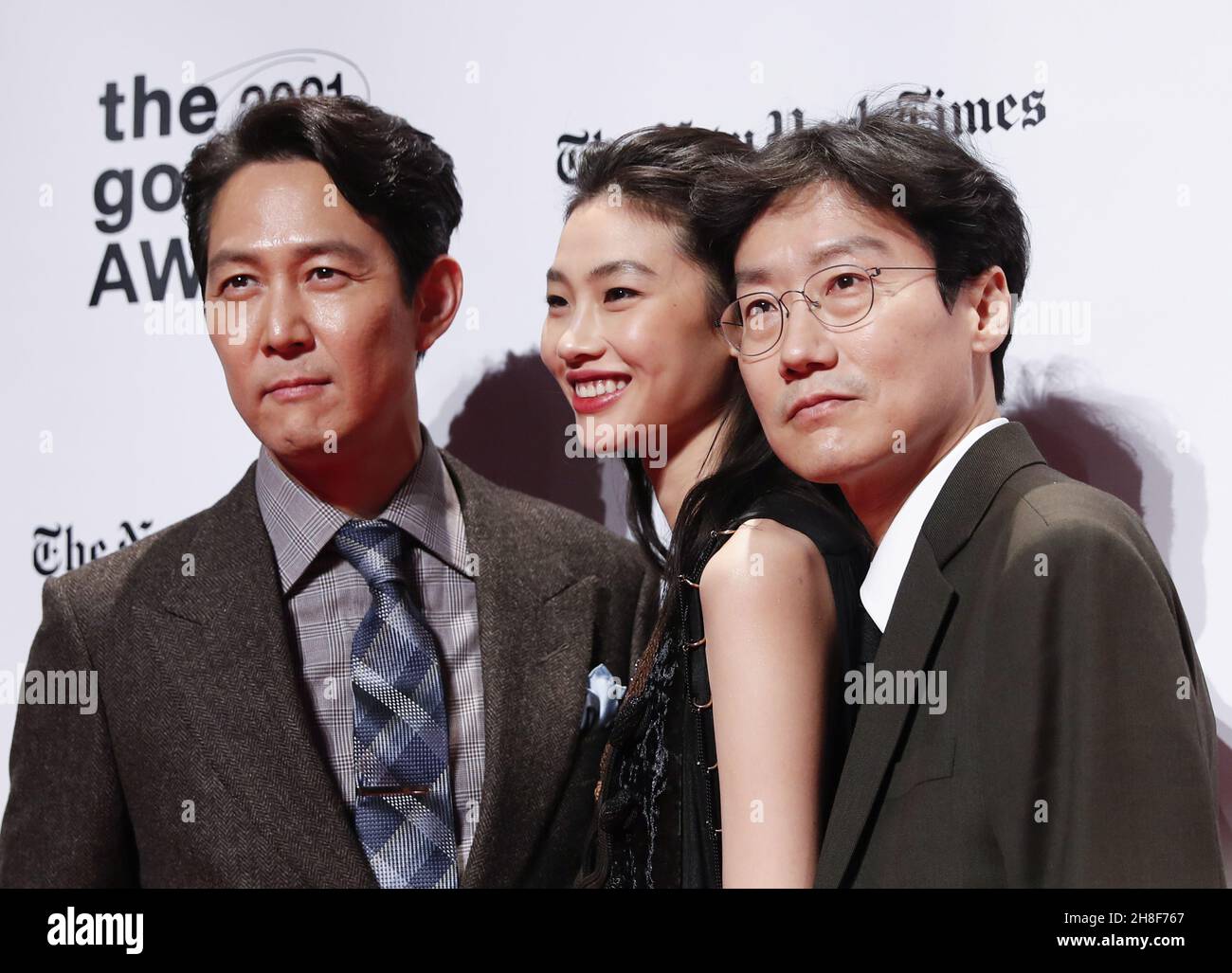New York, United States. 29th Nov, 2021. Lee Jung-jae, Jung Ho-yeon and Hwang Dong-hyuk arrive on the red carpet at the 2021 Gotham Awards presented by The Gotham Film & Media Institute at Cipriani Wall Street in New York City on Monday, November 29, 2021. Photo by John Angelillo/UPI Credit: UPI/Alamy Live News Stock Photo