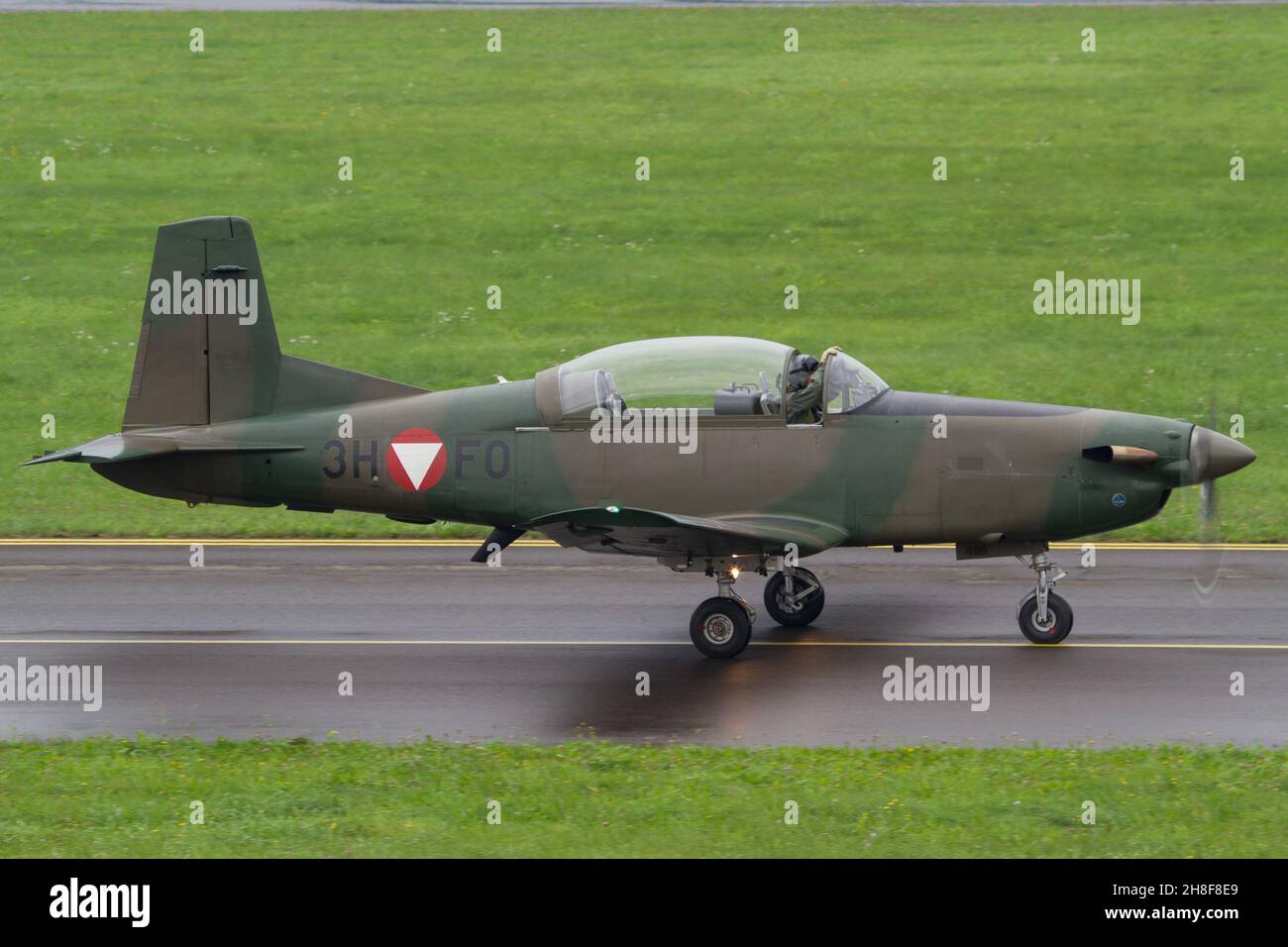 ZELTWEG, AUSTRIA - Sep 12, 2019: Bundesheer Austrian Air Force Pilatus PC-7 turboprop trainer aircraft on the ramp Stock Photo