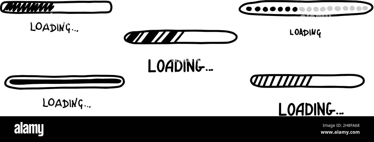 Loading bar doodle icon. Progress loading bar. Hand drawn sketch. Vector illustration on white background. Stock Vector