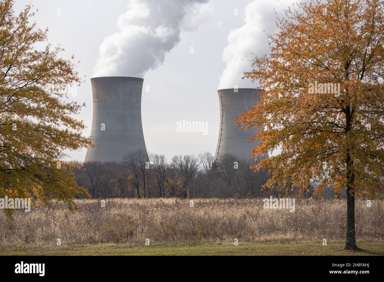 Montgomery County, Pennsylvania, U.S.A – November 19, 2021 - A view of the Limerick Generating Station is located northwest of Philadelphia, Pennsylva Stock Photo