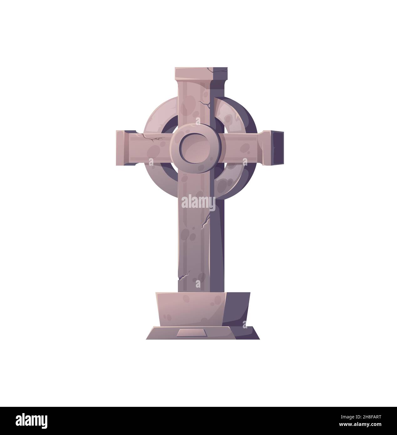 Tombstone and cross, grave stone isolated cartoon granite monument at