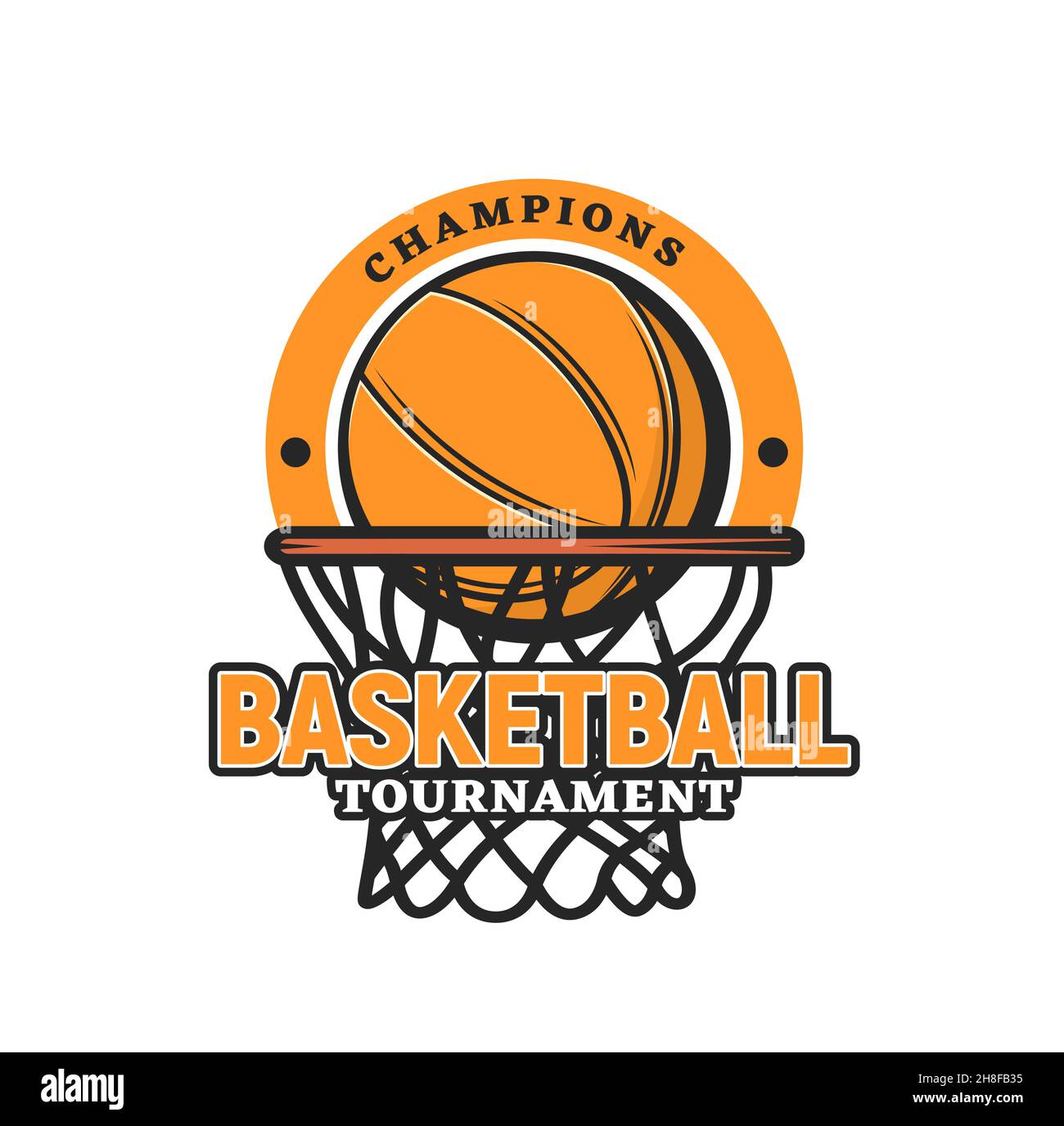 Basketball sport icon with ball in hoop. Basketball teams tournament