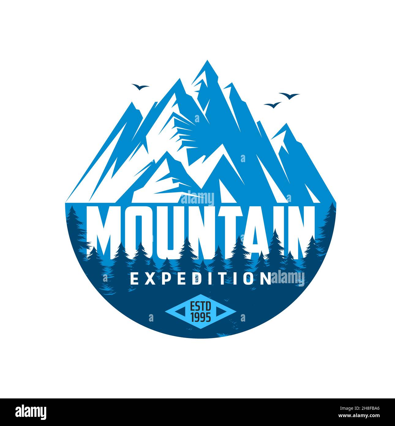 Mountain expedition icon. Vector emblem for tourism and climbing sport