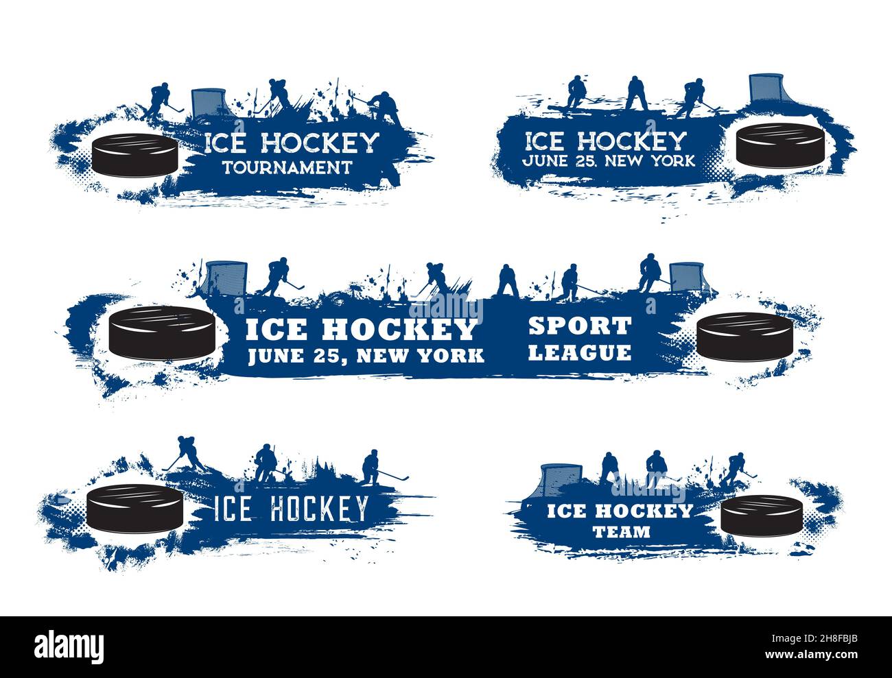Ice hockey sport grunge banners with players, vector tournament or