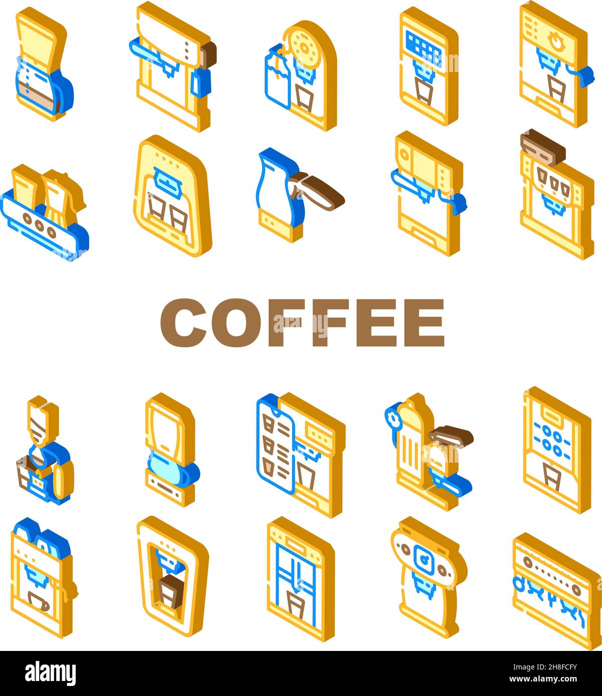 Coffee Machine Barista Equipment Icons Set Vector Stock Vector Image ...