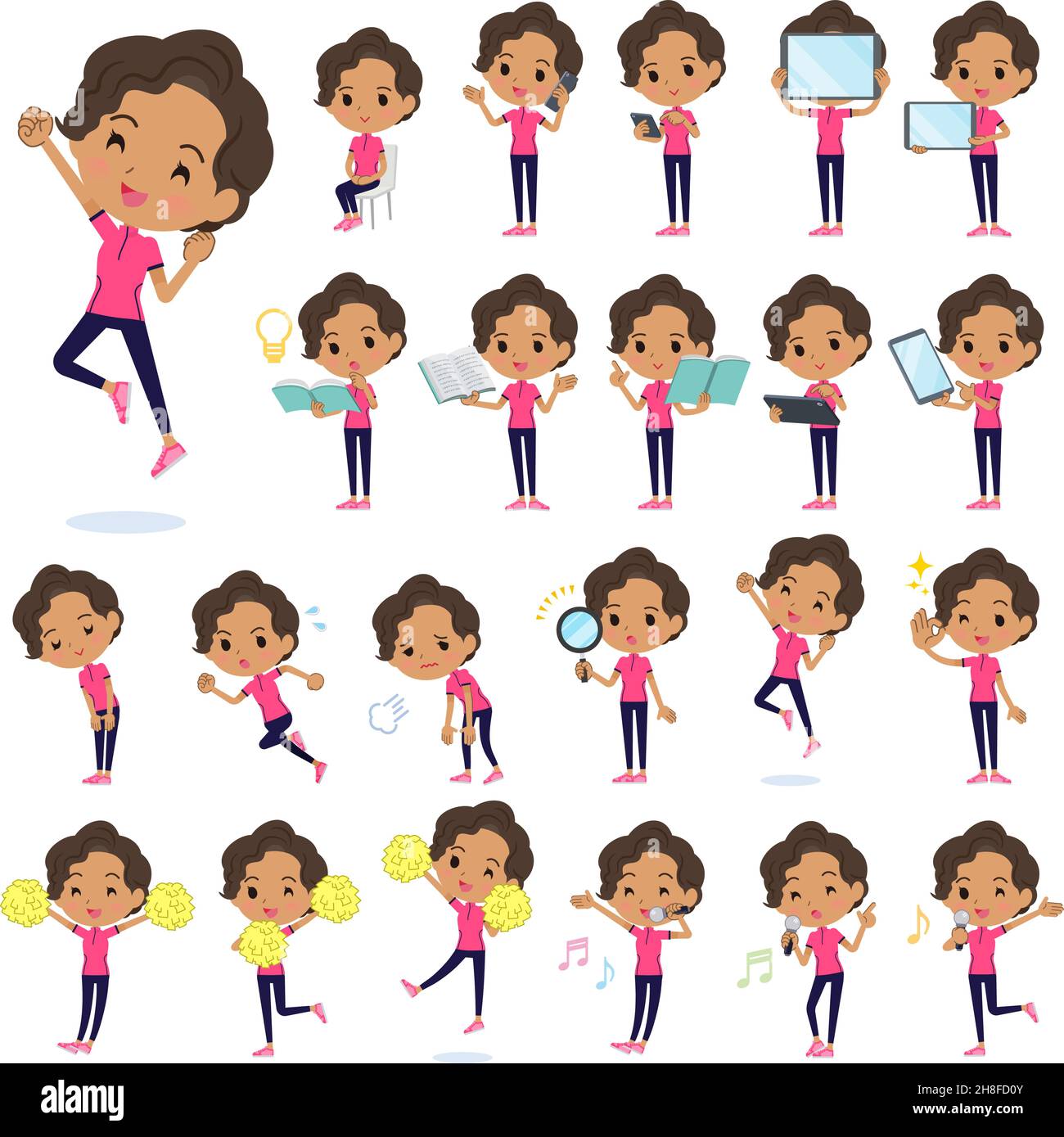A set of African-American women in sportswear with digital equipment such as smartphones.It's vector art so easy to edit. Stock Vector