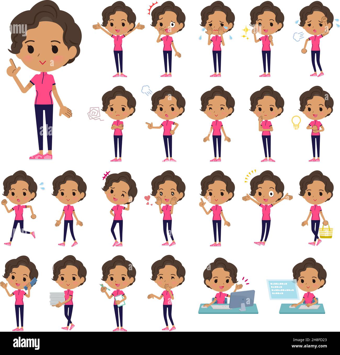 A set of African-American women in sportswear with who express various emotions.It's vector art so easy to edit. Stock Vector