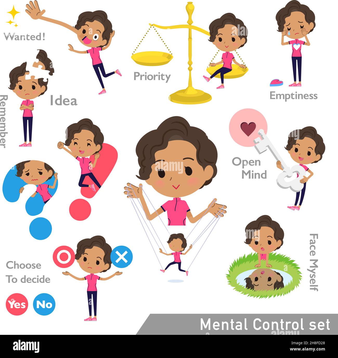 A set of African-American women in sportswear with mental control.It's vector art so easy to edit. Stock Vector