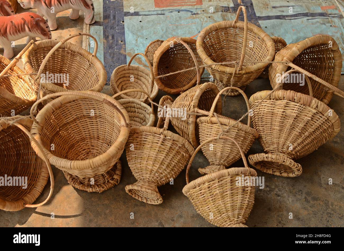 A variety of handicrafts made of bamboo such as baskets, flower baskets Stock Photo