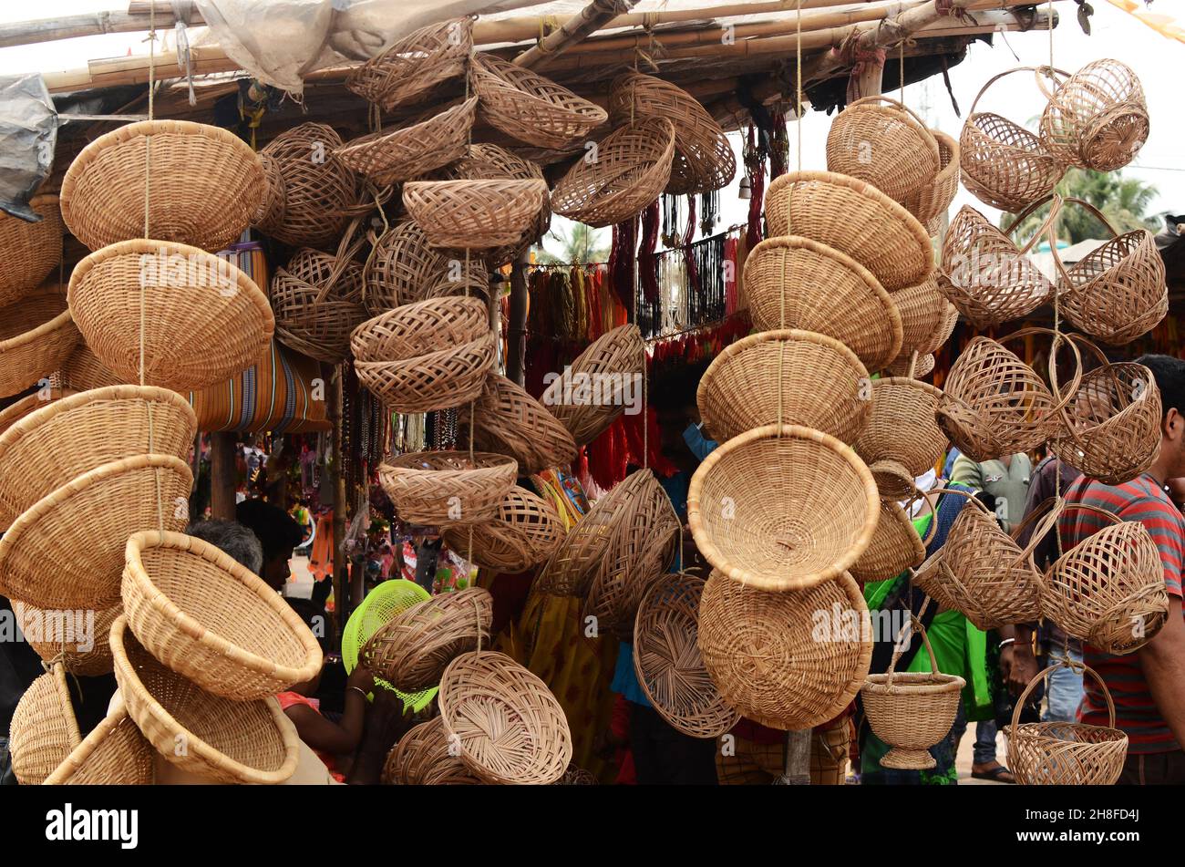 A variety of handicrafts made of bamboo such as baskets, flower baskets Stock Photo