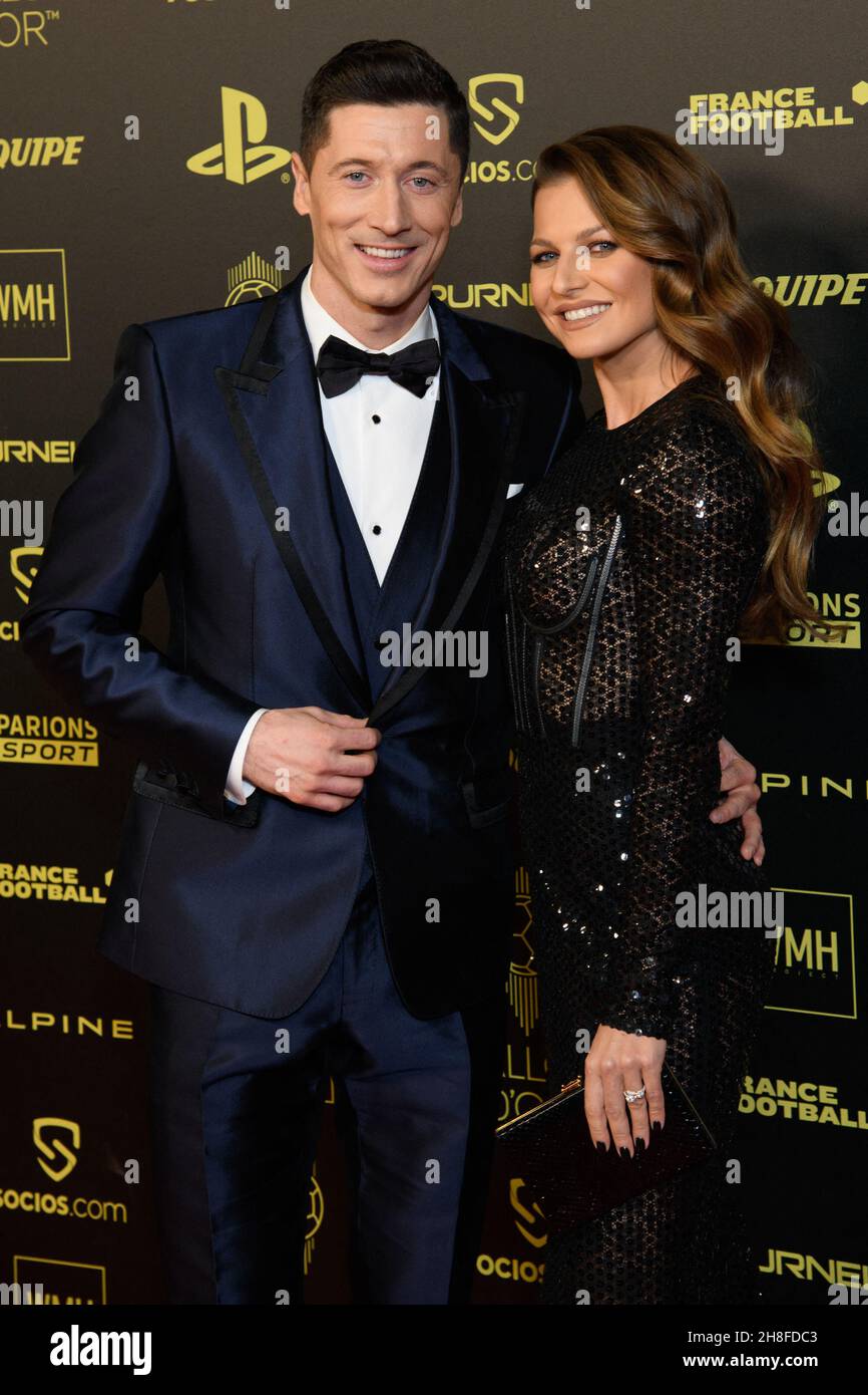 Football player Robert Lewandowski and his wife Anna Lewandowska attend