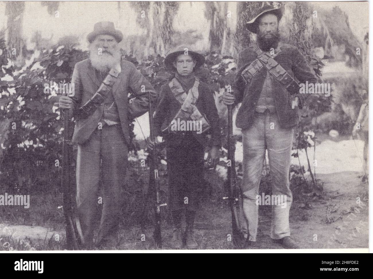 La guerre des Boers. Trois générations combattants ensemble âgés de 65, 15 et 43 ans. Stock Photo