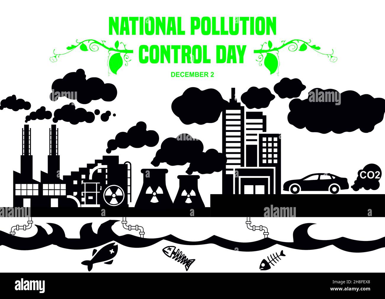 National Pollution Control Day image. India observes this Day on December 2 in memory of people who lost their lives in the Bhopal gas disaster. Stock Photo