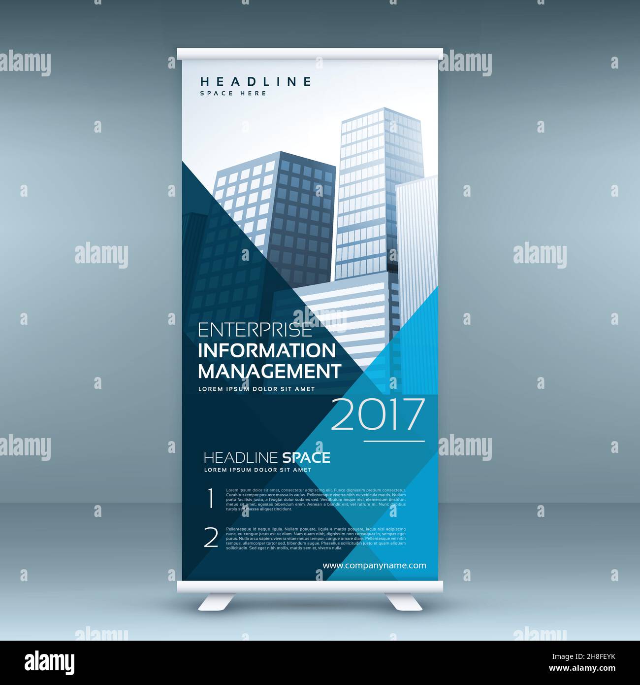 blue roll up display banner mockup template Stock Vector
