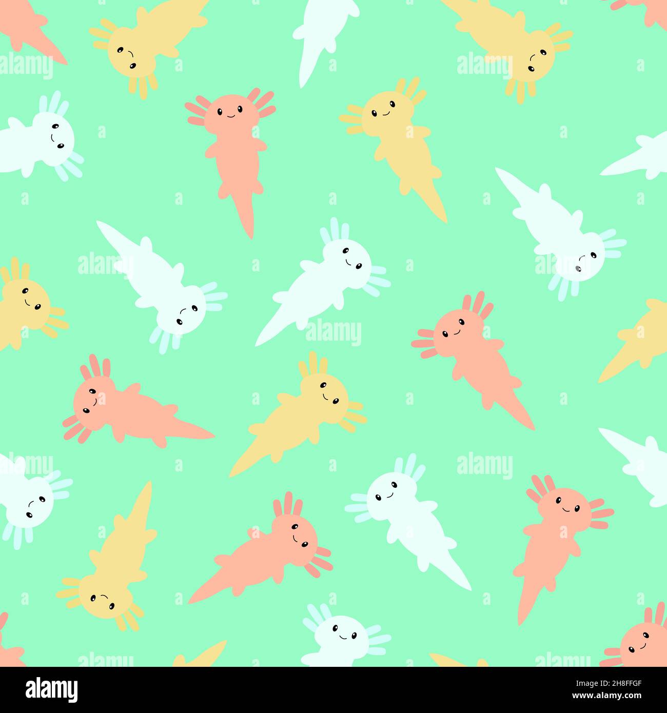 Cute cartoon axolotl. Seamless pattern. Vector. Stock Vector