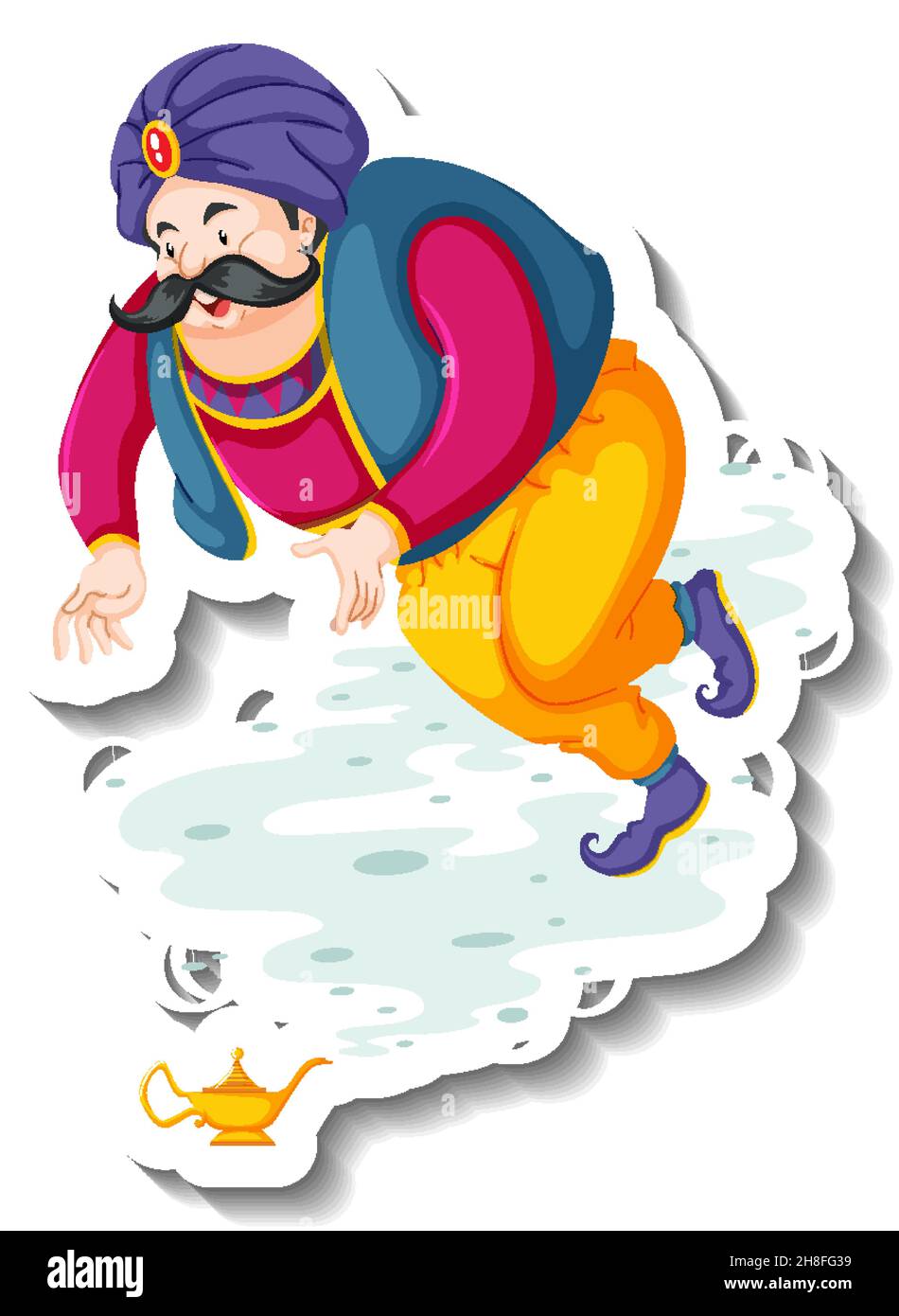 Genie coming out of magic lamp cartoon character sticker illustration ...
