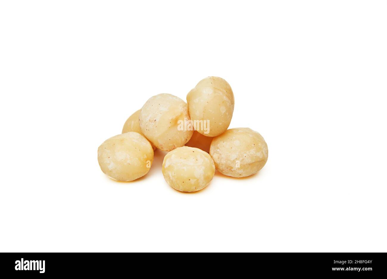 Macadamia nuts isolated on a white background Stock Photo