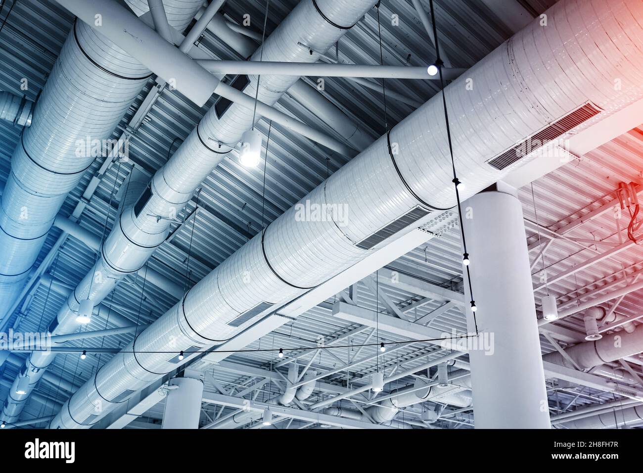 Ventilation pipes hvac duct tube hanging from ceiling store inside for