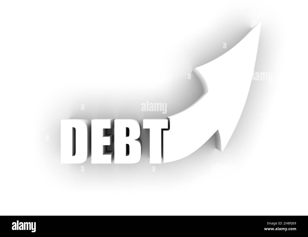 Debt word with growth arrow. Business concept. 3D rendering Stock Photo