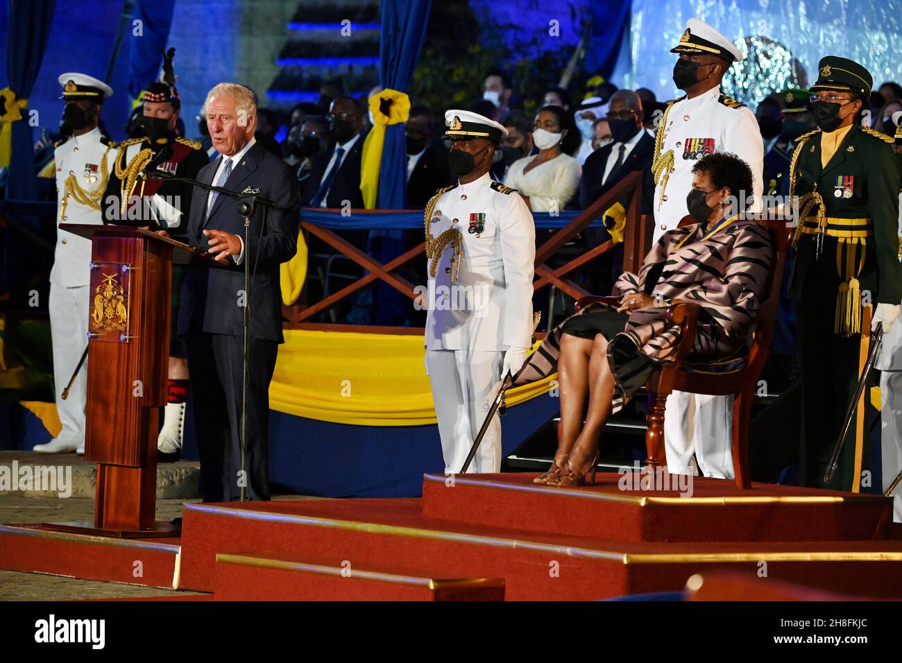 The Prince of Wales speaks as President of Barbados, Dame Sandra Mason