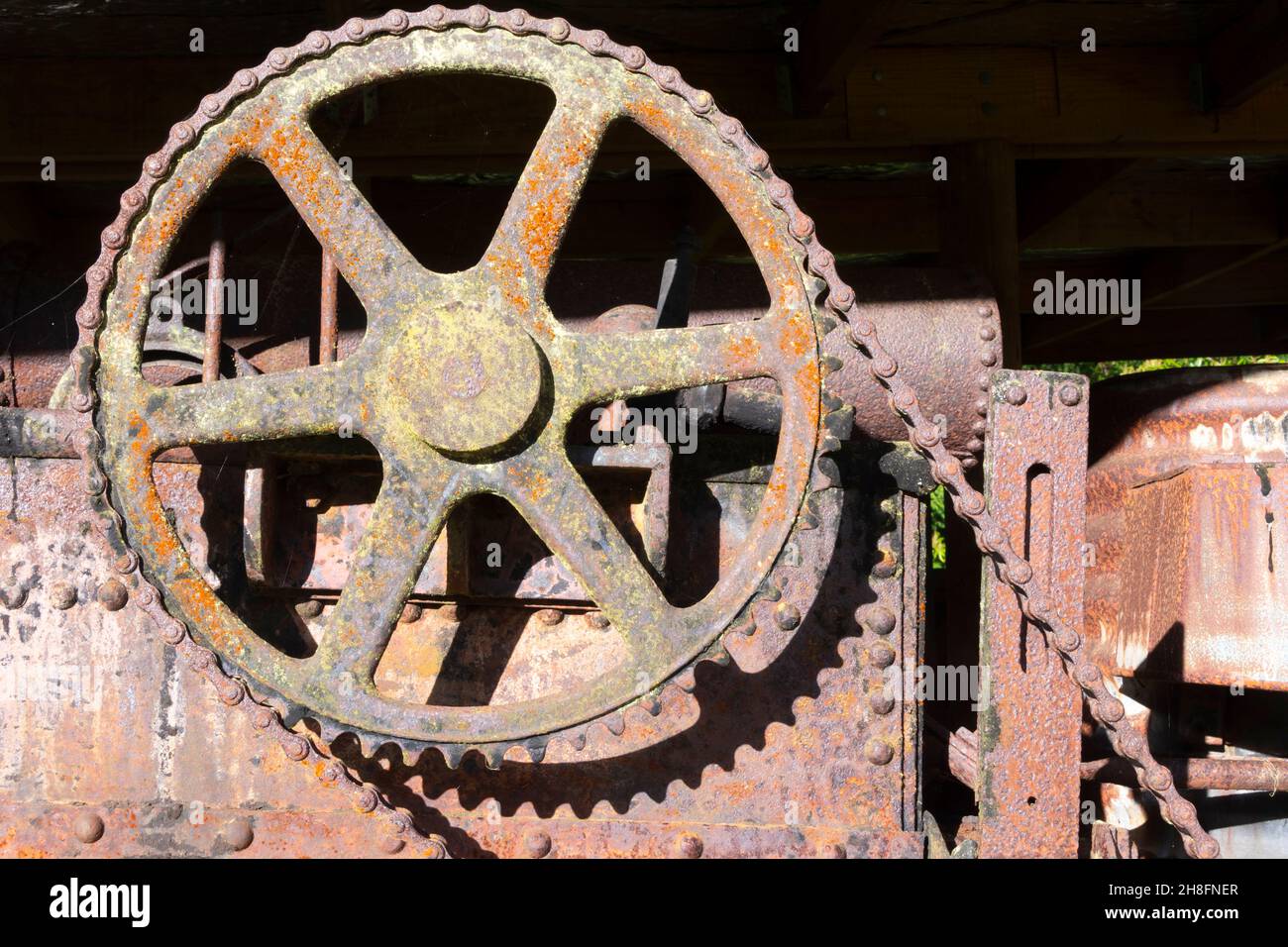 Detail of Tar sealing machine, built by W Weeks and Son Ltd, Maidstone, England, at Reefton, West Coast, South Island, New Zealand Stock Photo