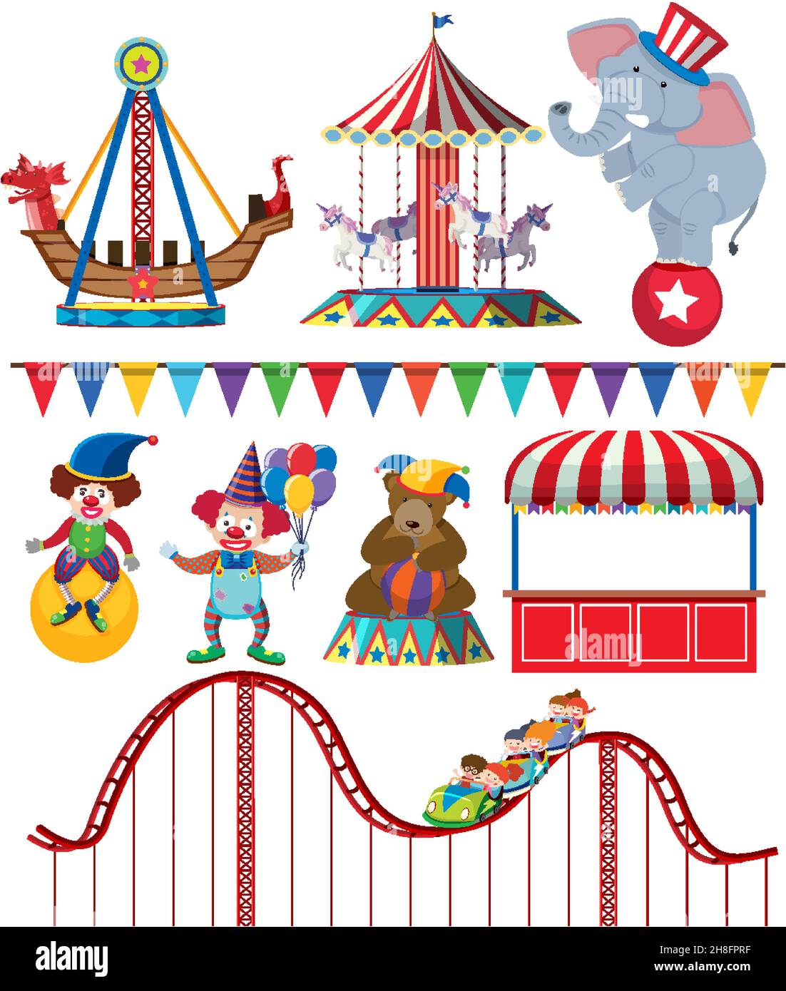 Set of amusement park elements isolated illustration Stock Vector Image