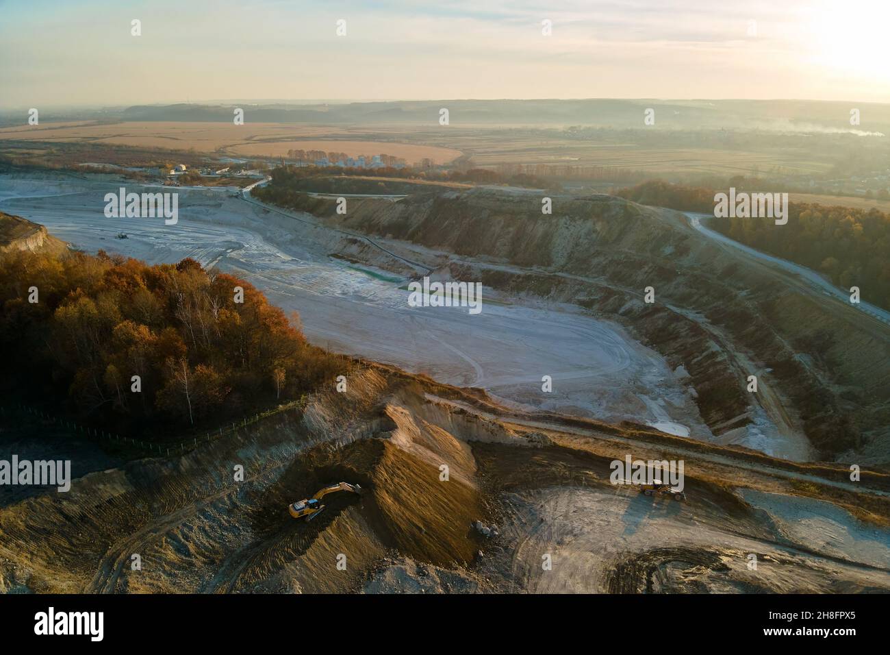 Aerial view of open pit mine of sandstone materials for construction ...