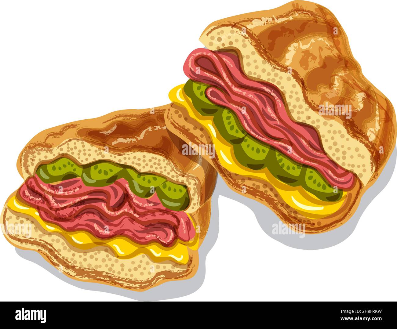 Illustration of the cuban sandwiches with ham, cheese and pickled cucumbers Stock Vector