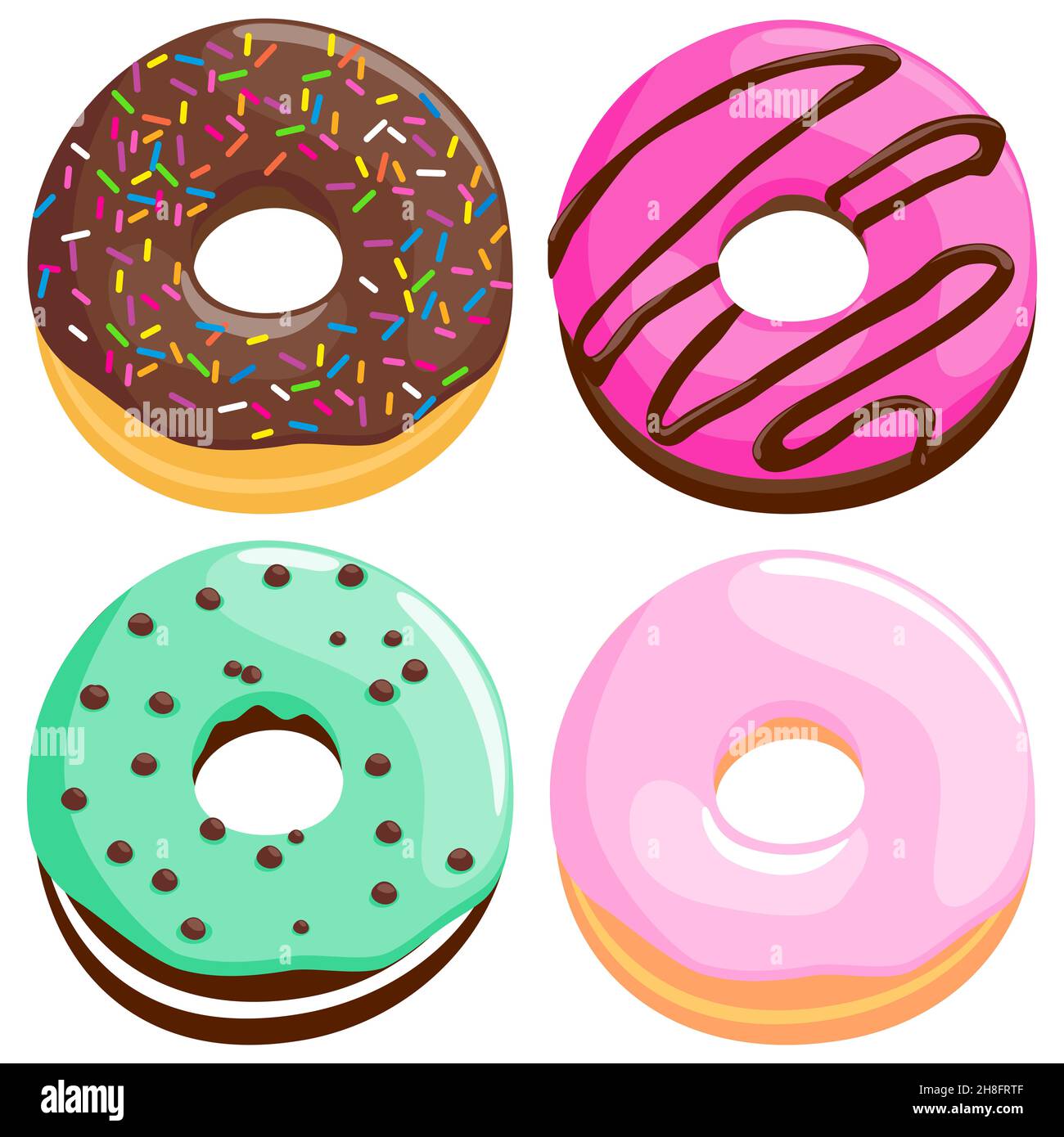 Illustration collection of colorful donuts on white background Stock ...