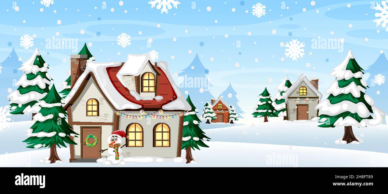 Winter background with snow covered house illustration Stock Vector ...