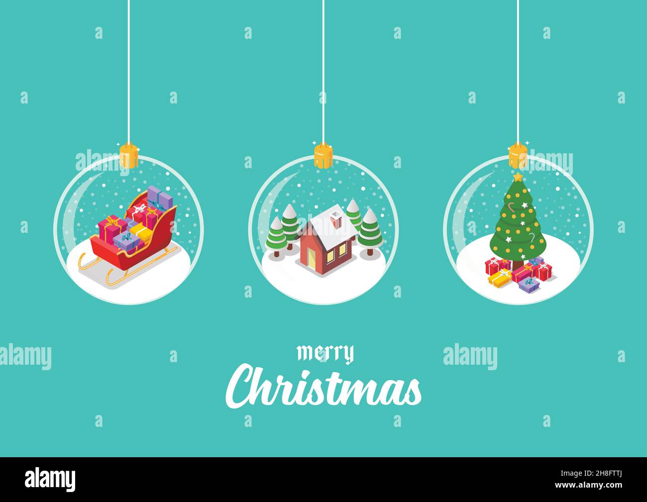 Isometric set of christmas glass balls hanging on blue background ...