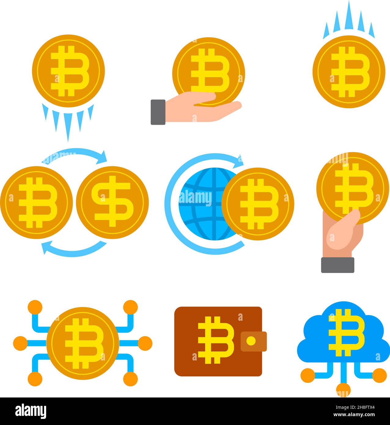 Illustration of the Blockchain And Cryptocurrency Bitcoin Colorful flat ...