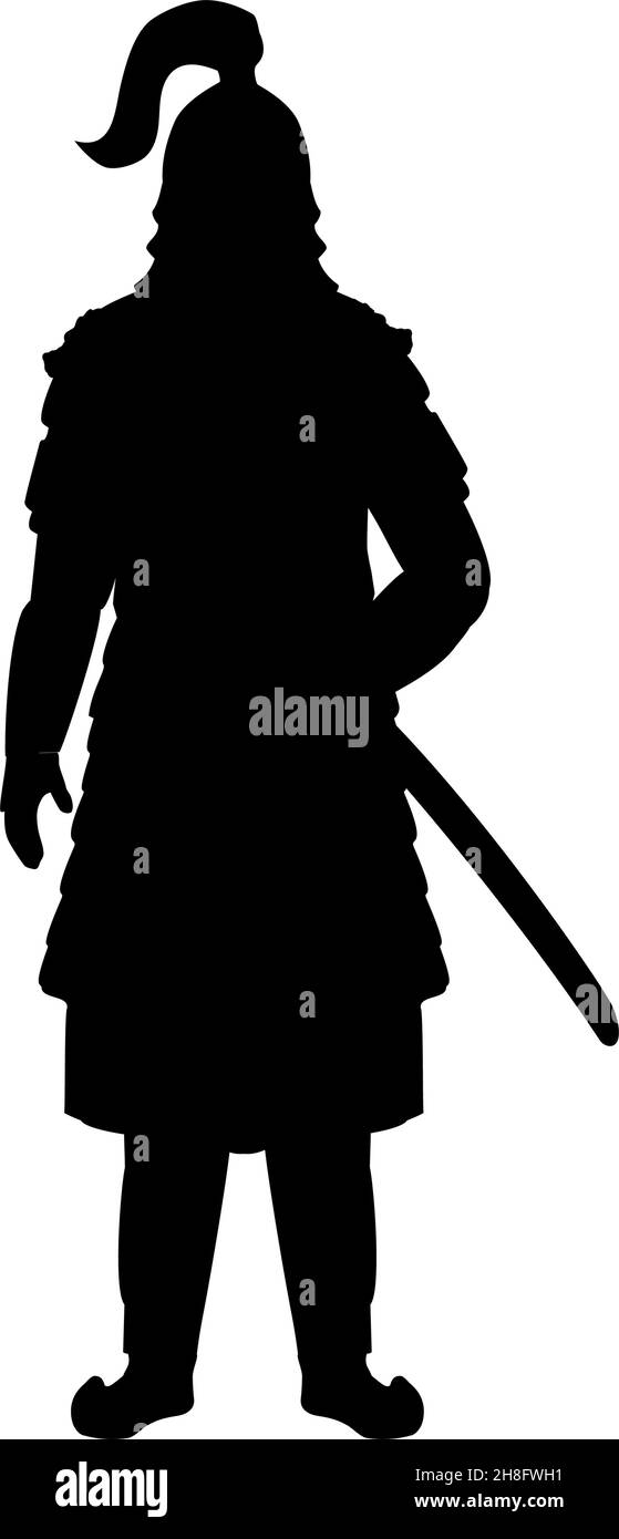 Silhouette of traditional ancient oriental warrior. Stock Vector