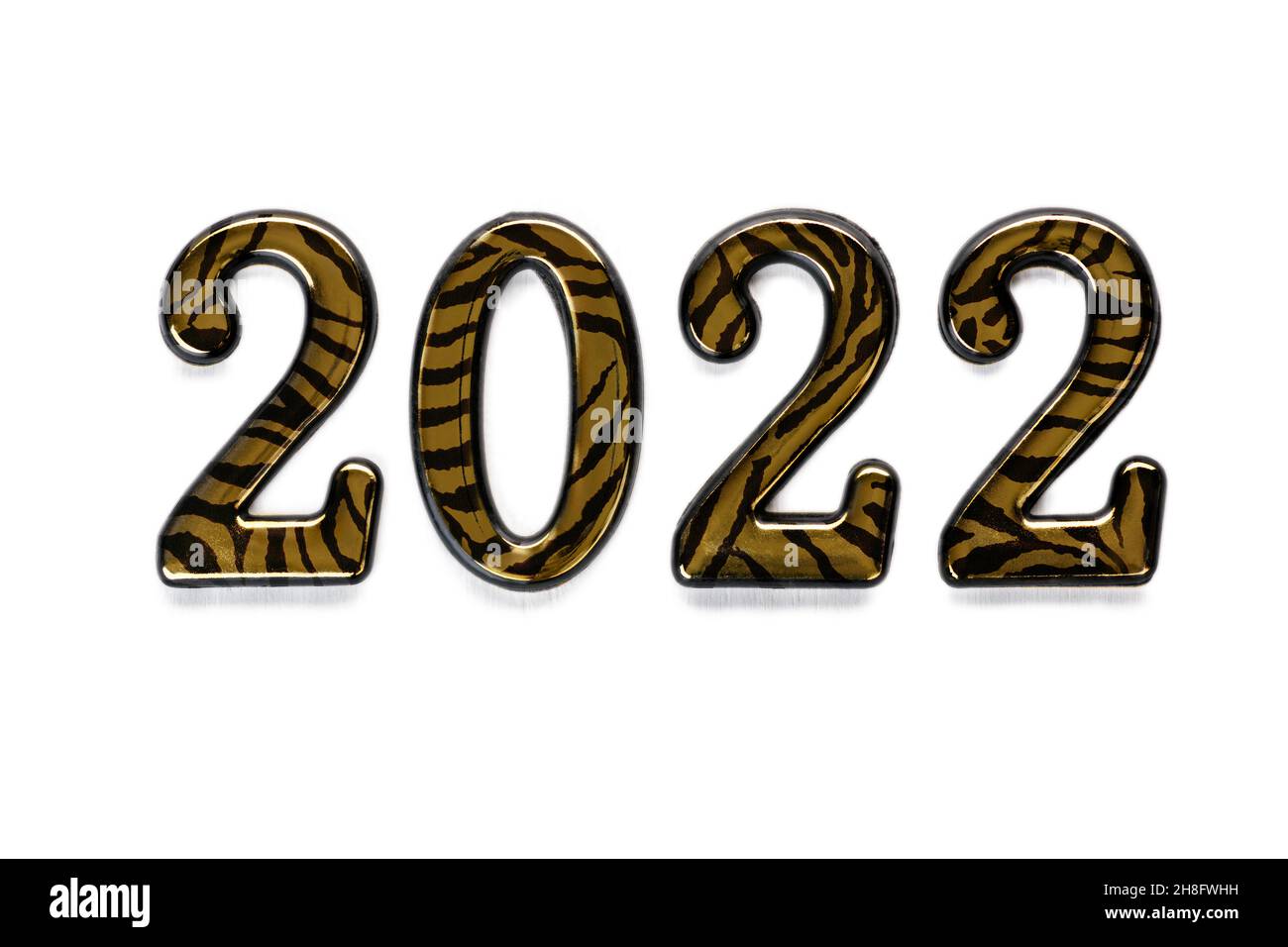 Tiger numbers 2022 on white isolated background. Abstract new year backdrop with 2022 Tiger Stock Photo