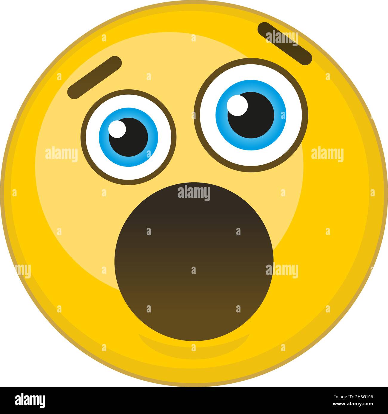 Shock face expression. Astonished yellow emoji gasping in surprise Stock Vector