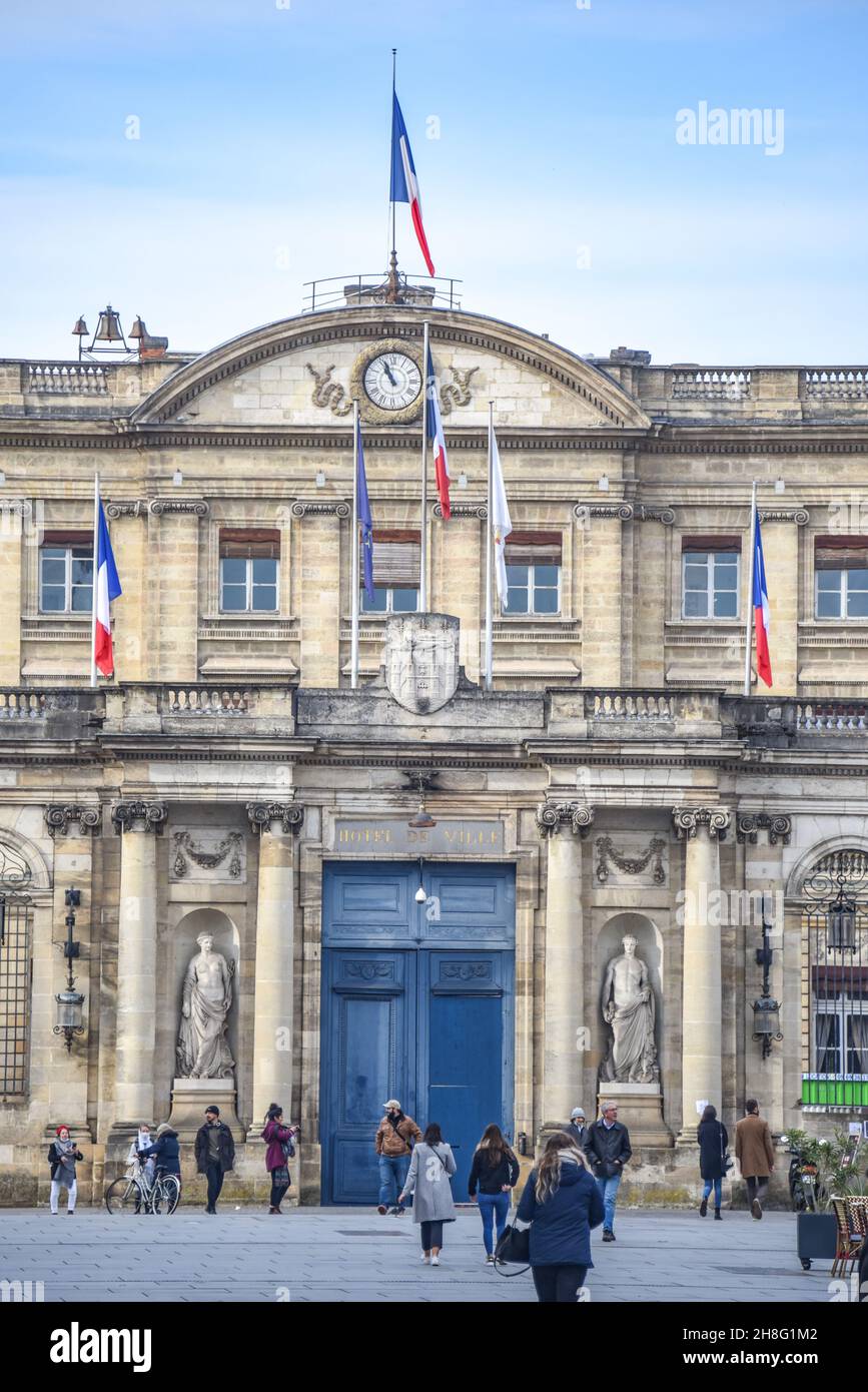 Bordeaux, France - 8 Nov, 2021: Hotel de Ville (Town Hall), Bordeaux, UNESCO World Heritage Site, Gironde, Aquitaine, France Stock Photo