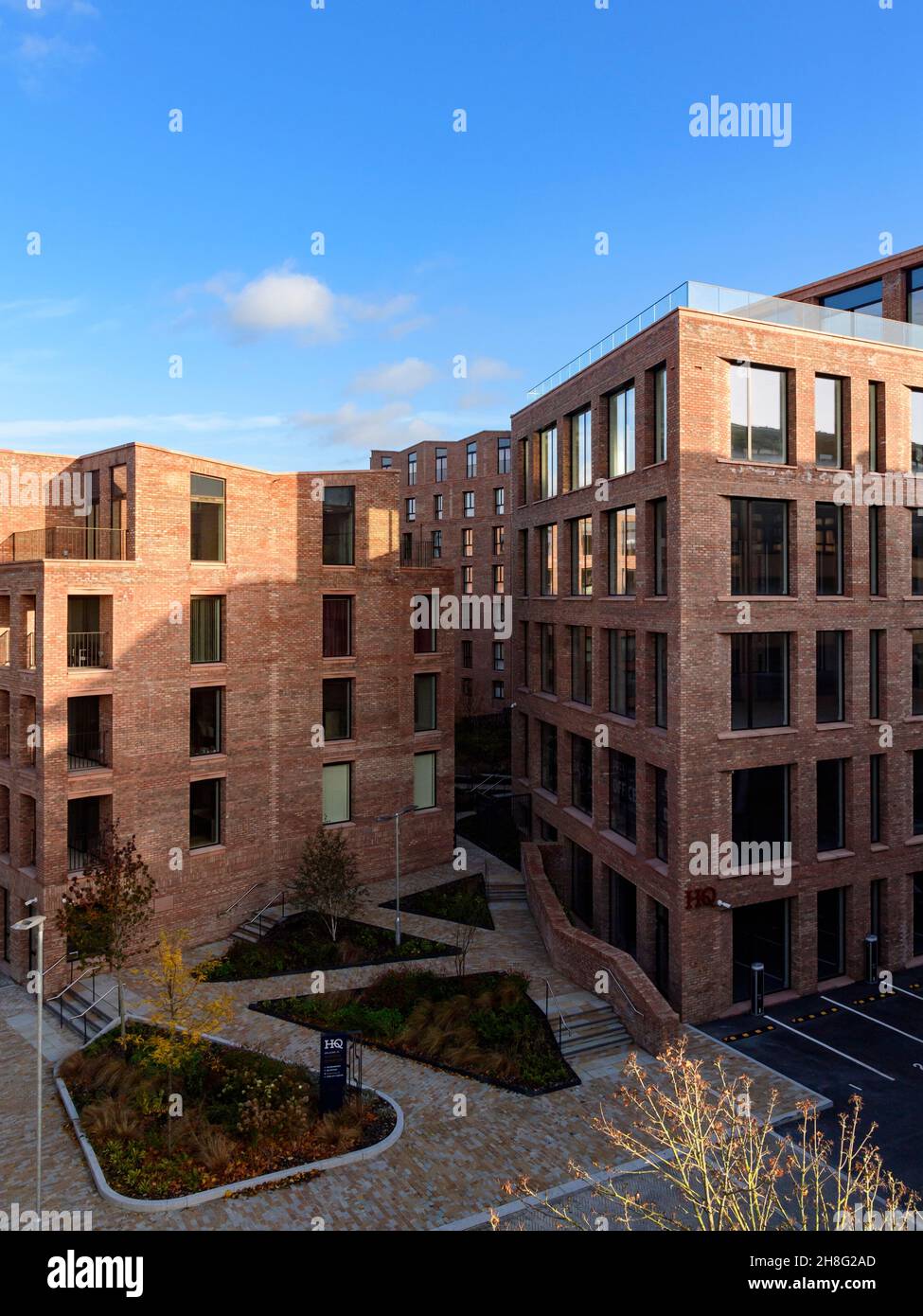 Regenerated & newly developed York prime location (mixed-use, brick-built, new high-rise apartments, office building) - North Yorkshire, England UK. Stock Photo