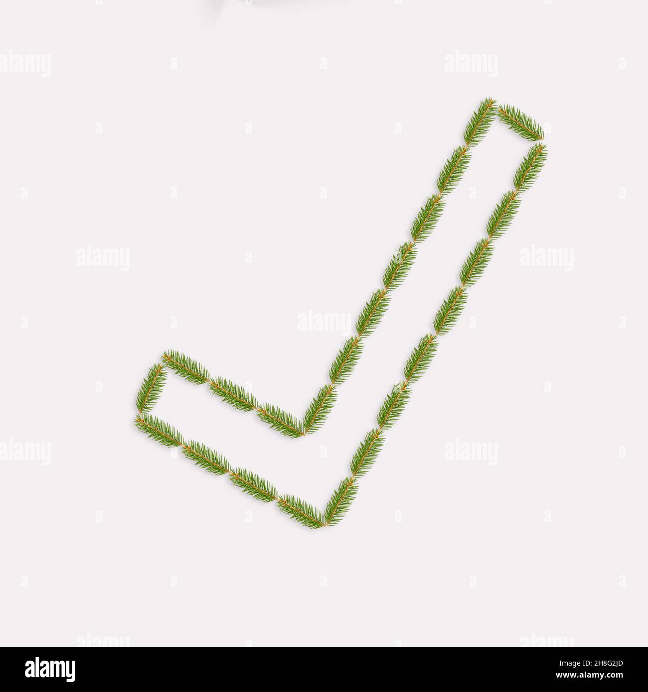 Check mark symbol made of branches isolated on a white background with ...