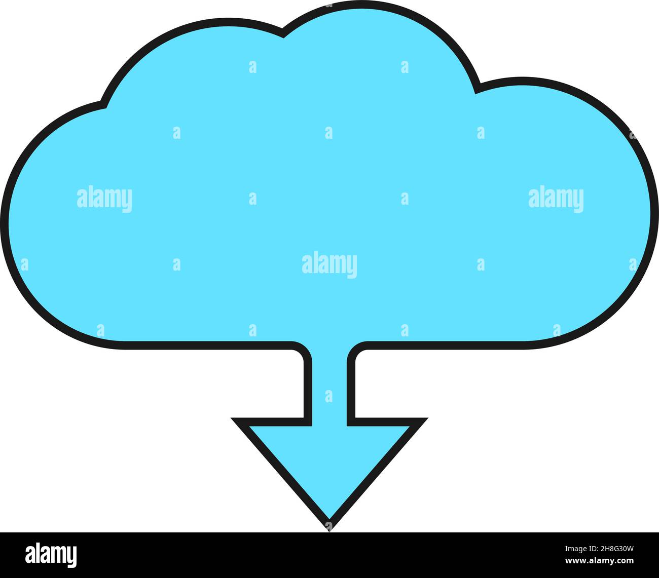 Cloud with blue downward arrow. Data download icon Stock Vector