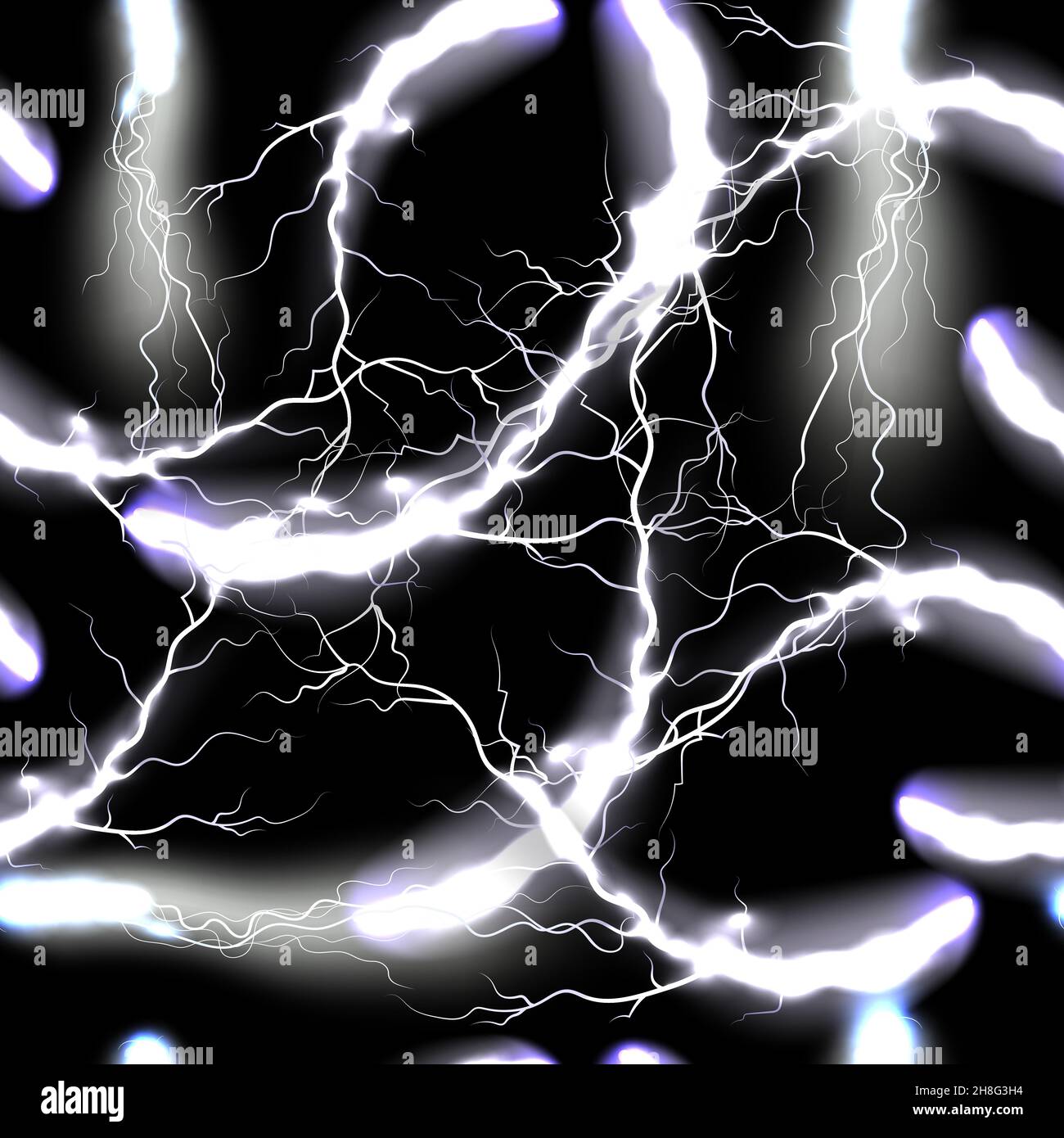 Seamless abstract pattern of shiny lightning on a dark background. Stock Vector