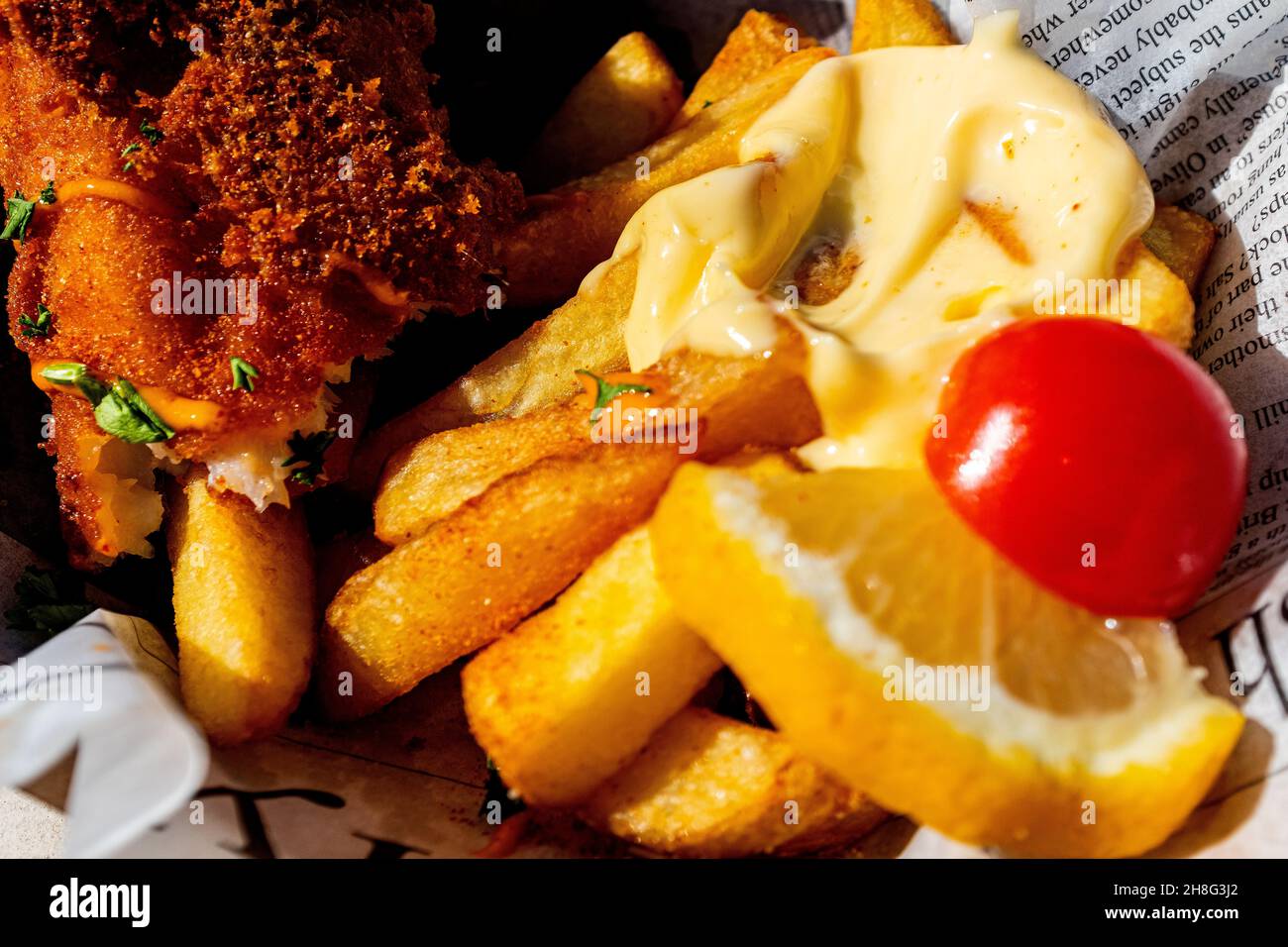 Tilburg, Netherlands. Portion of Fish & Chips ready to be consumed