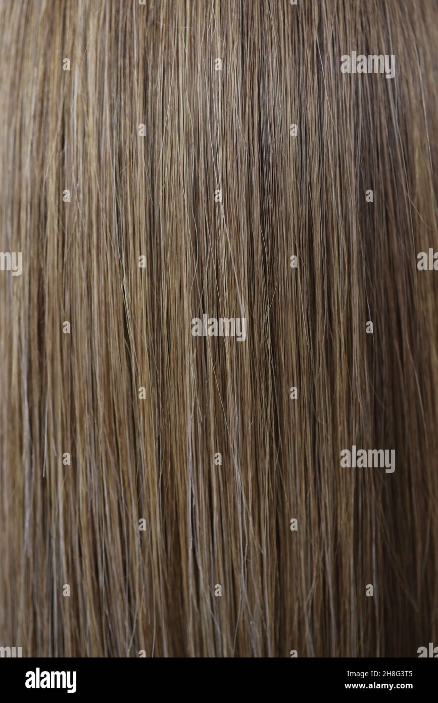 Straight chestnut natural hair texture after dye procedure in salon Stock Photo